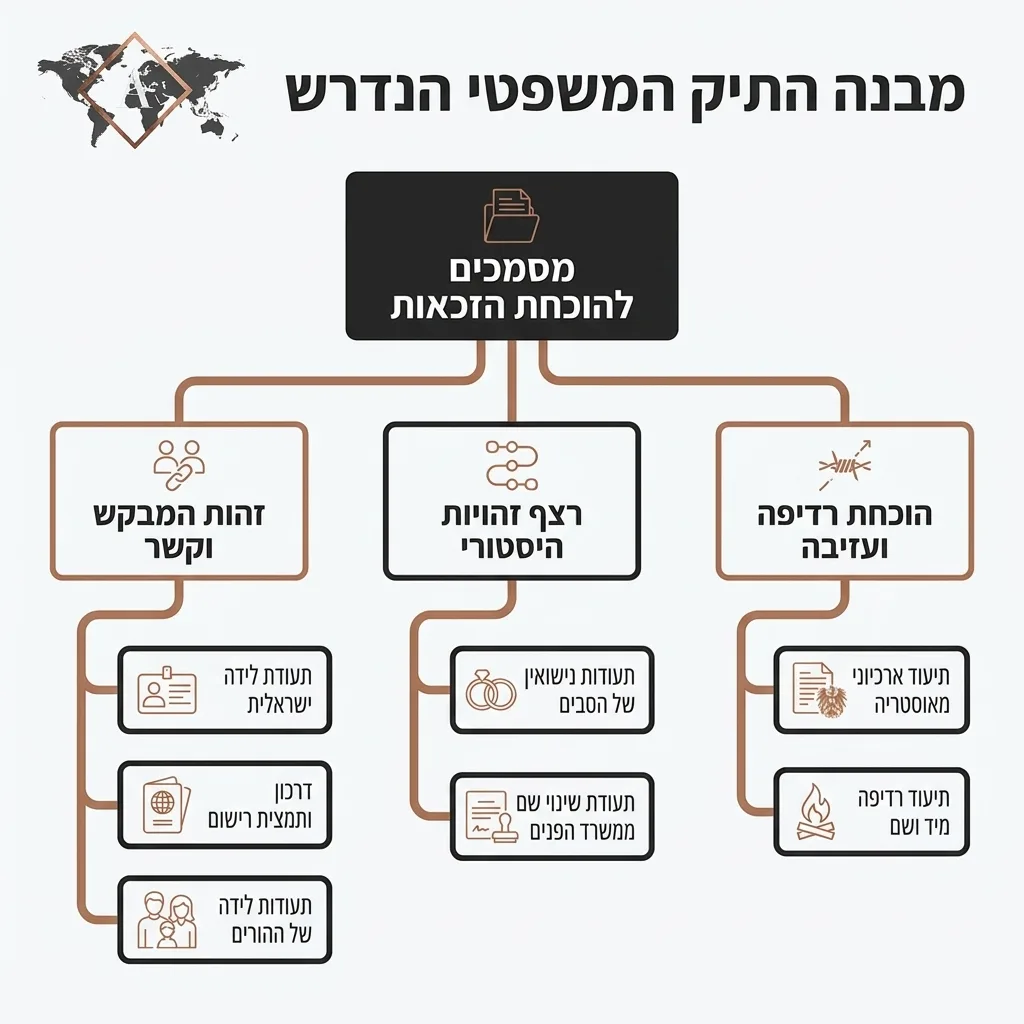 אינפוגרפיקה — מבנה התיק המשפטי הנדרש: מסמכים להוכחת הזכאות